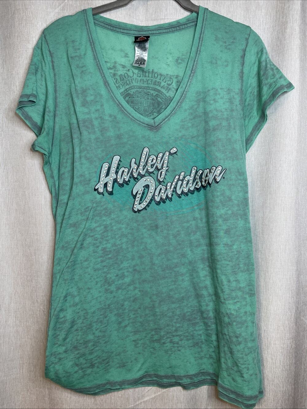 Harley-Davidson Women’s Sz Medium - Green V-neck Tee - Carolina Coast Wilmington